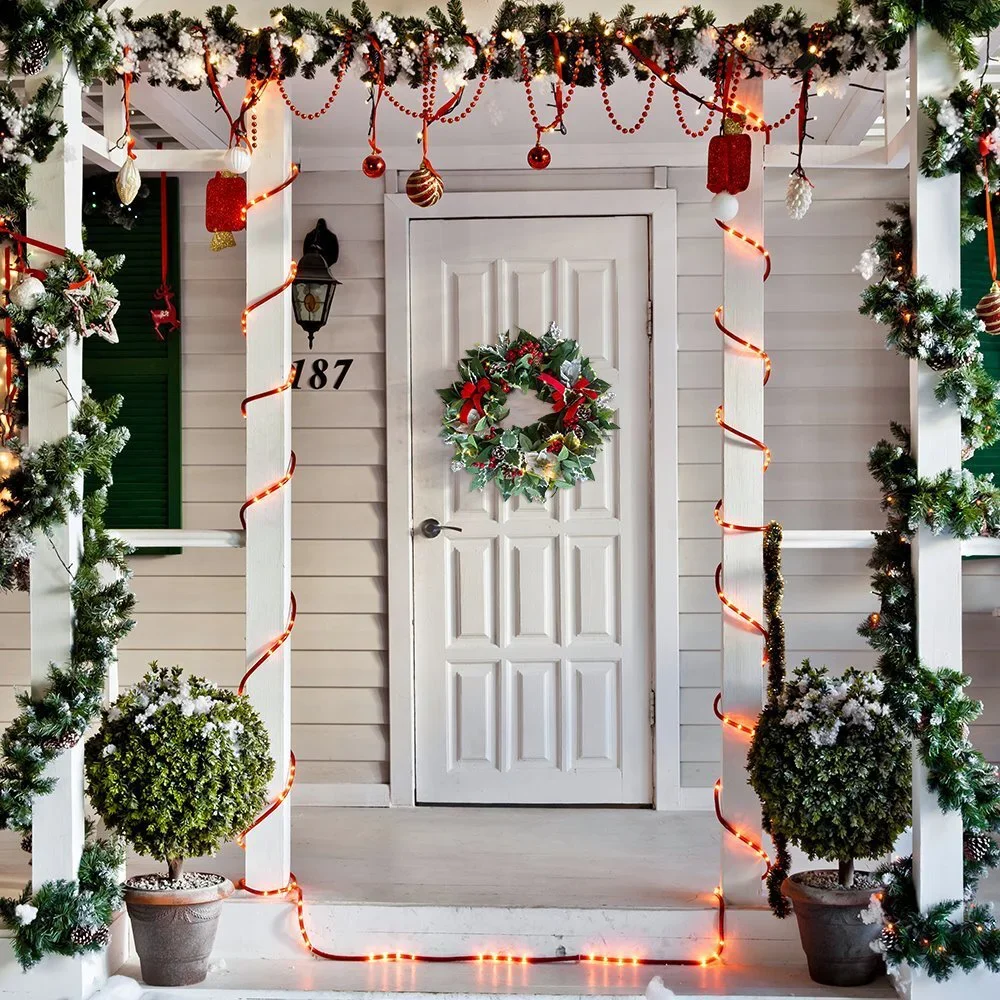 Regal Holiday Glam 24 Christmas Wreath, Prelit with Frosty Branches, Snowy Pine